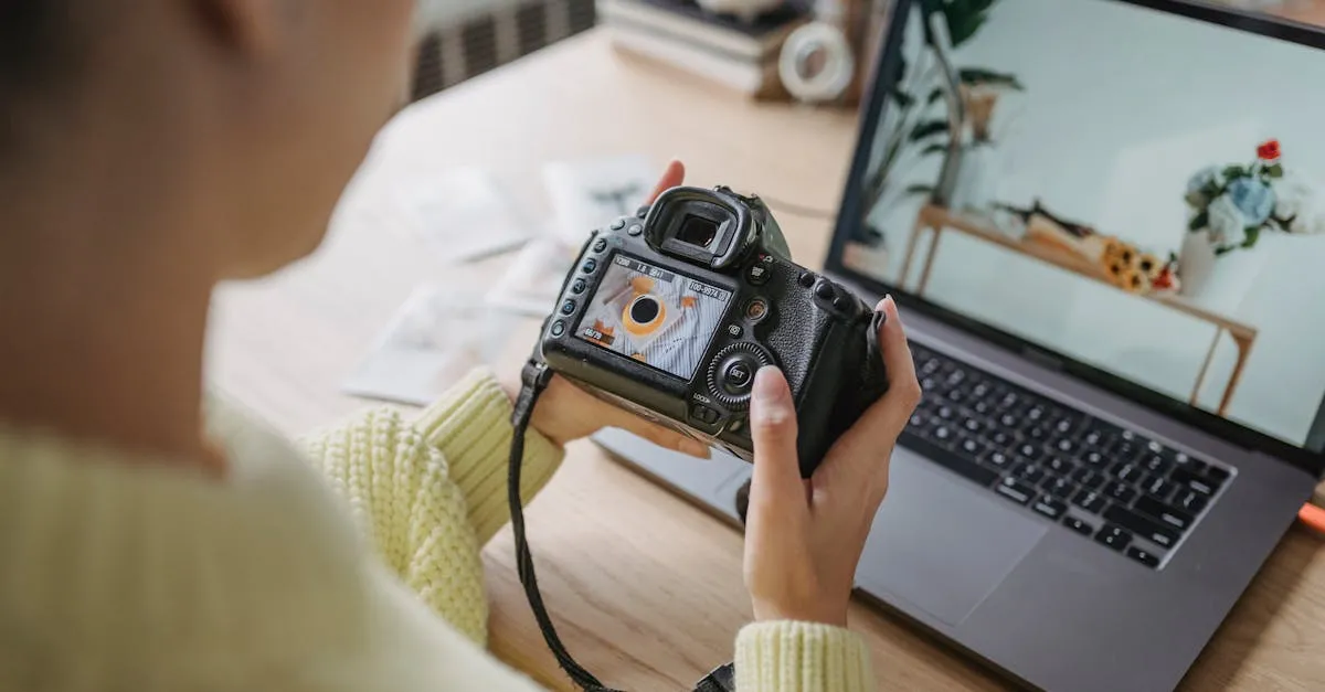 Camera and photos being edited on a laptop — image format conversion