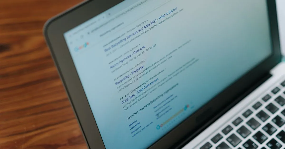 Laptop screen showing a Google search results page, the layout a SERP snippet preview recreates